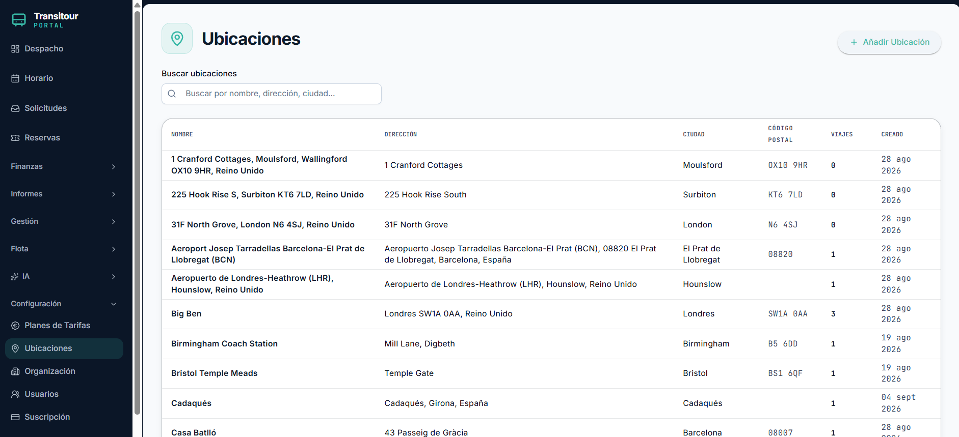 Transitour ubicaciones screen