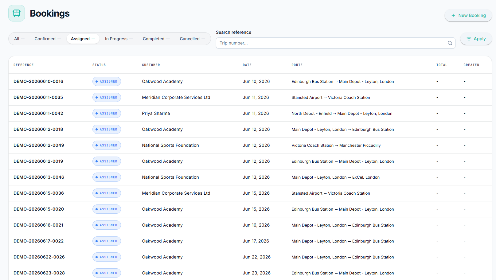 Transitour booking assigned screen