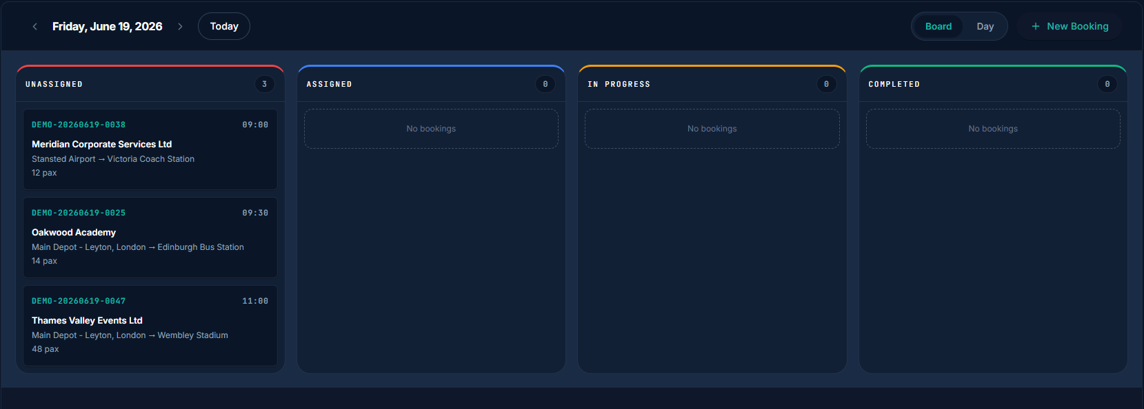 Transitour dispatch screen