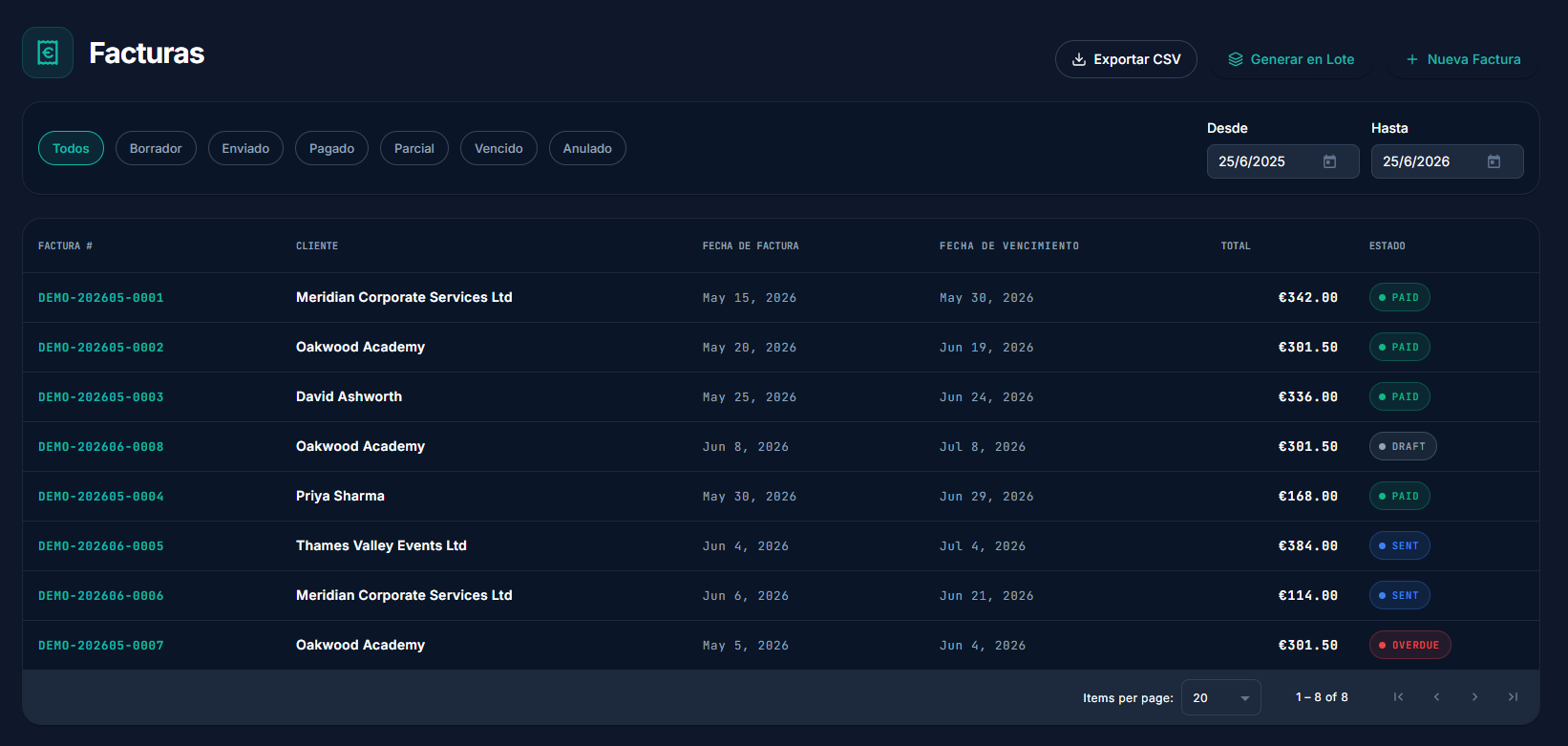 Transitour facturas todas screen
