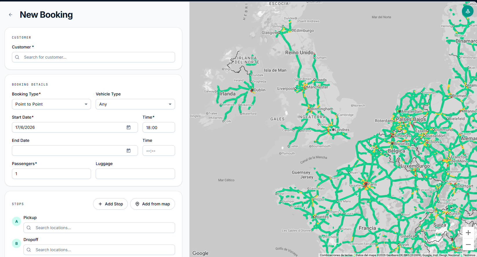 Transitour new booking screen