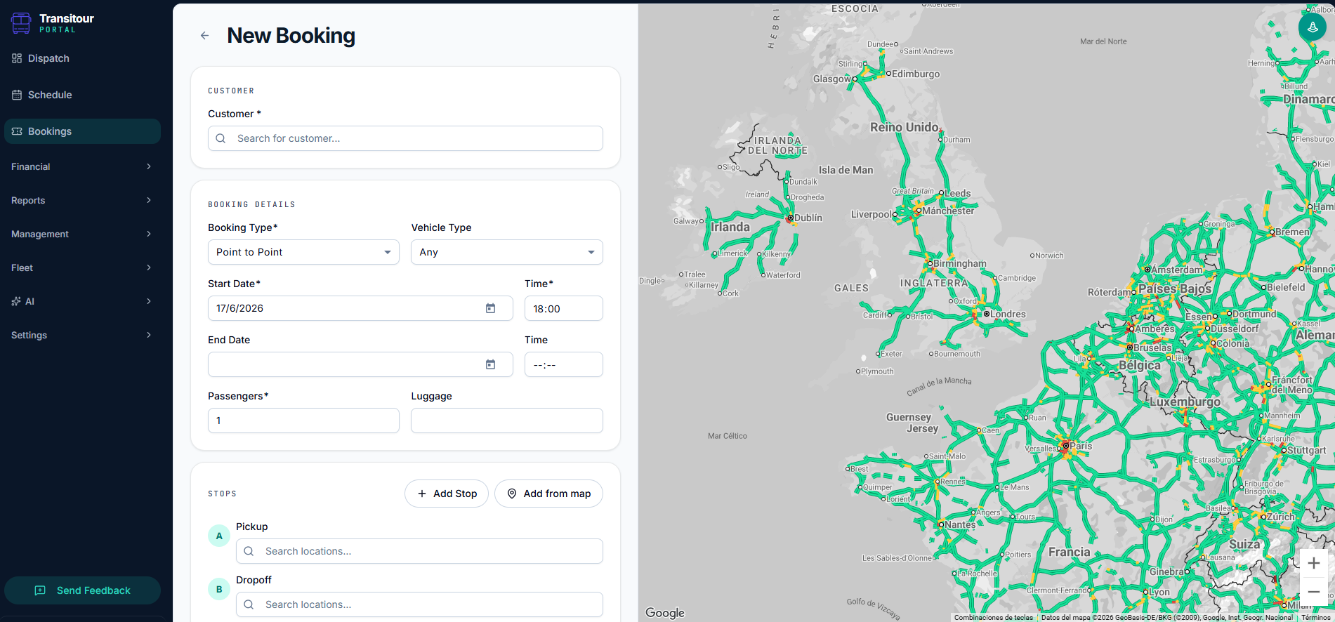 Transitour new booking screen